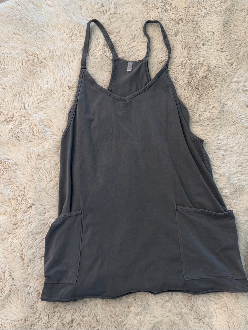 Free People Hot Shot Mini Dress Charcoal Gray Racerback Tank with Pockets Sz M